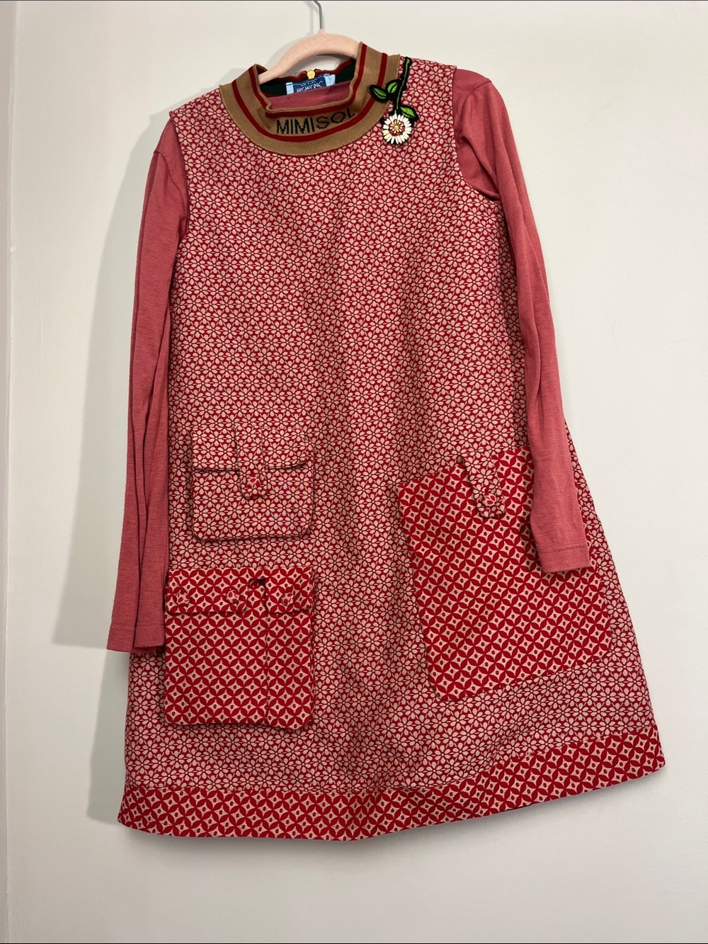 Mimisol Pink Patterned Girls' Dress with Long-Sleeve Layer